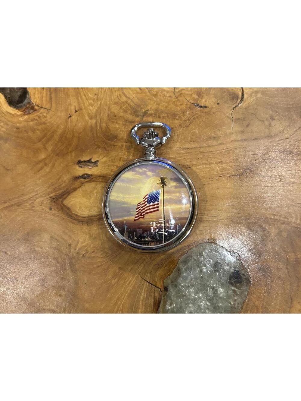 Thomas Kinkade Pocket Watch with American Flag Design